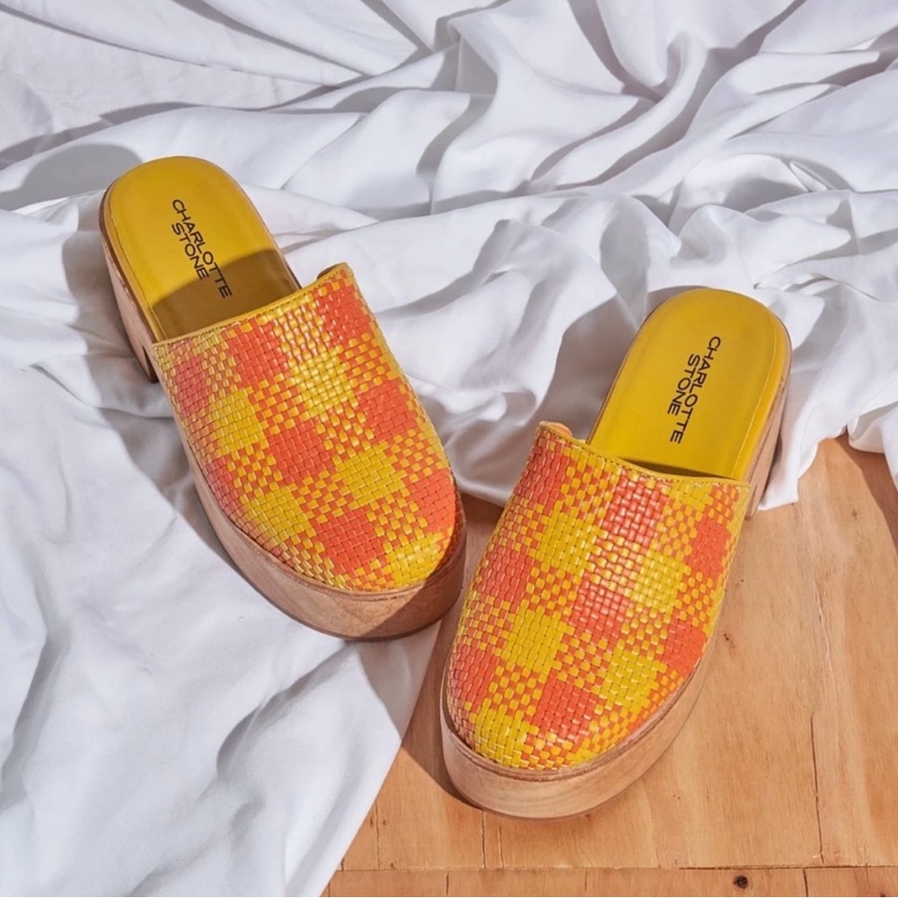 Charlotte Stone Vibrant Yellow and Orange Clogs